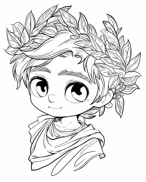 chibi coloring page of girl making a laurel wreath
