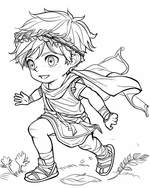 chibi coloring page of olympic runner in ancient greece