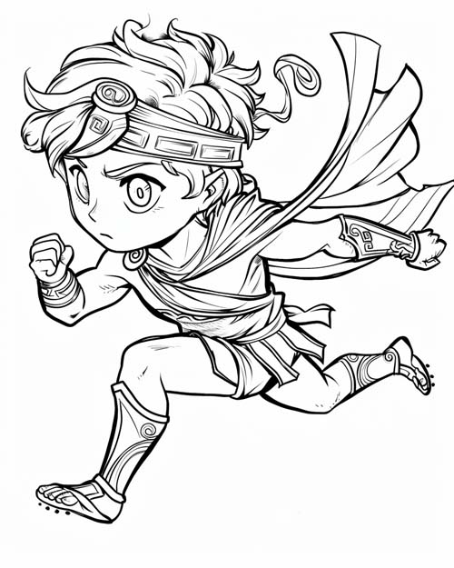 chibi coloring page of olympic sprinter in ancient greece
