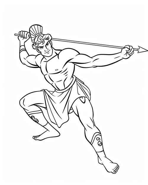 coloring page of olympic javelin in ancient greece