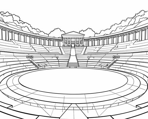 coloring page of an olympic stadium in ancient greece