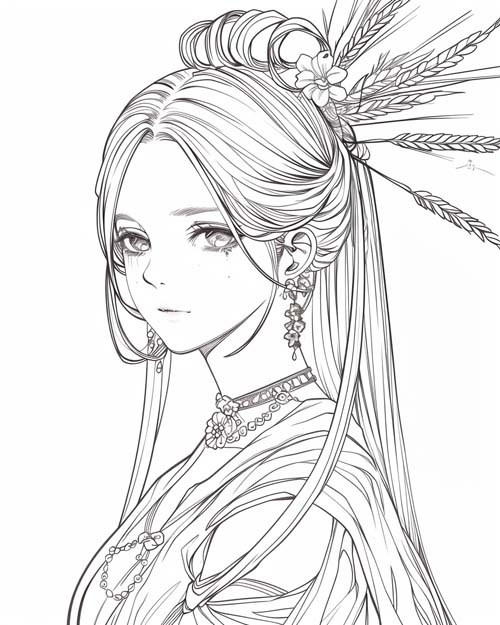 coloring page of the Priestess of Demeter Chamyne