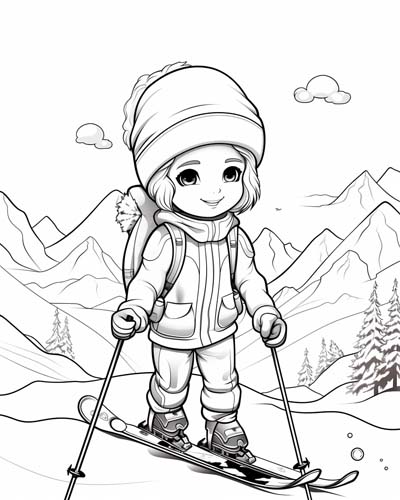 skiing coloring page