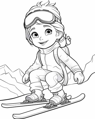 child skiing coloring page
