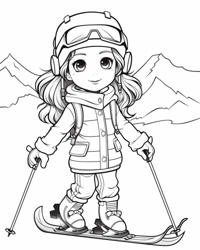 girl skiing coloring page