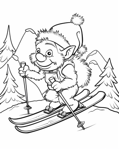 troll skiing coloring page