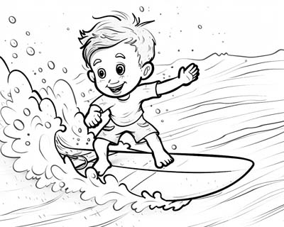coloring page of a boy surfing