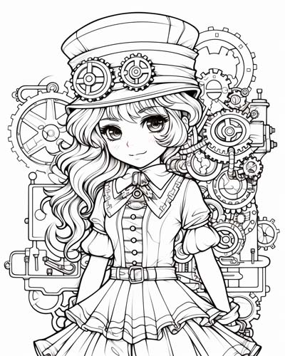 steampunk girl coloring page