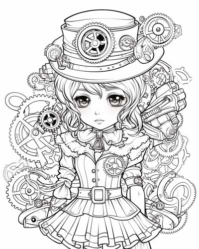 steampunk girl coloring page