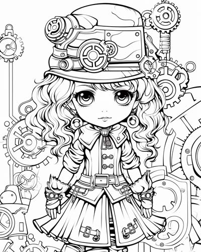 steampunk girl coloring page
