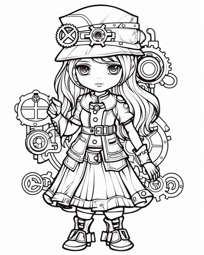 steampunk girl coloring page