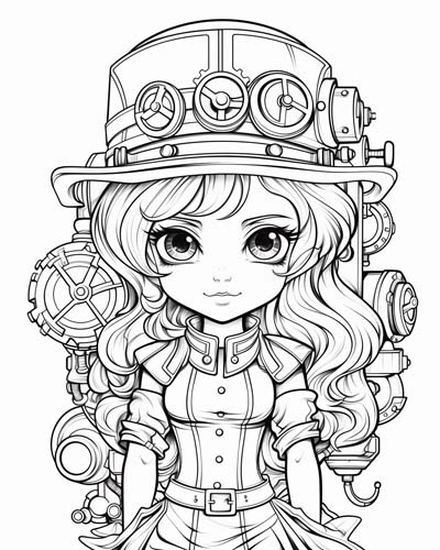 steampunk girl coloring page