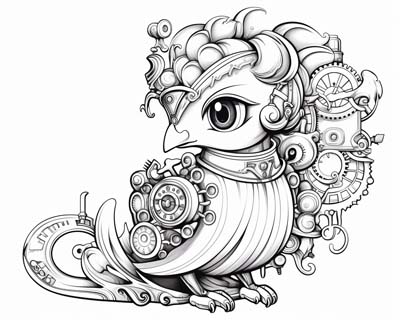 Cogwheel bird coloring page