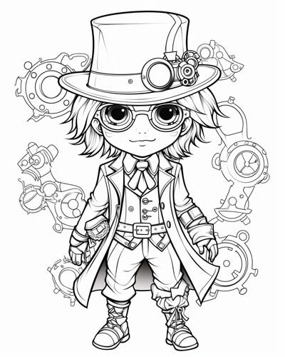 Steampunk boy coloring page