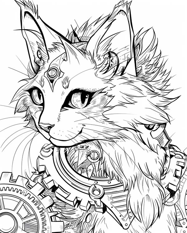Cogwheel cat coloring page