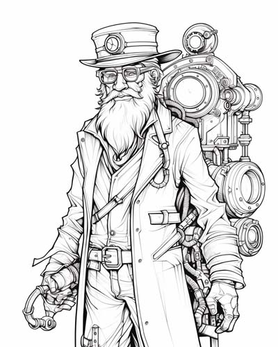 Steampunk older man coloring page