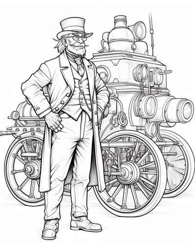 Steampunk older man with vehicle