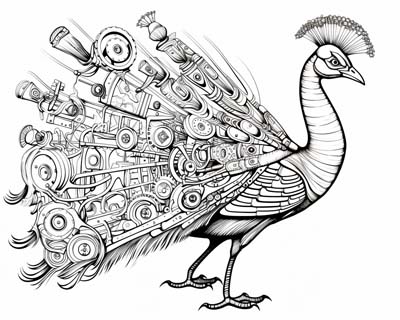 Cogwheel peacock coloring page