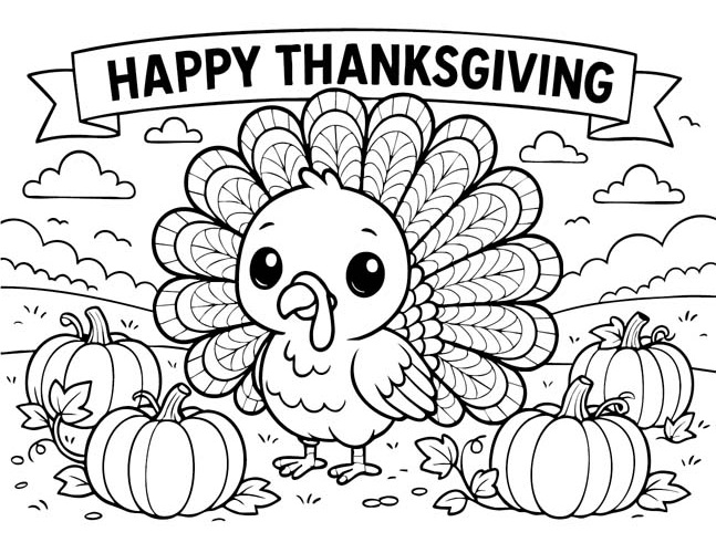 Happy Thanksgiving turkey coloring page