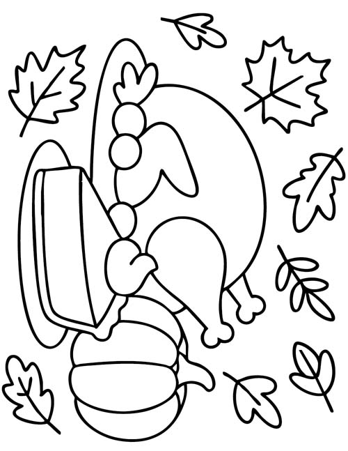 simple coloring page of a Thanksgiving feast