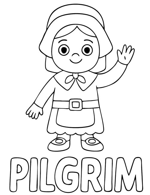 labeled pilgrim girl coloring page