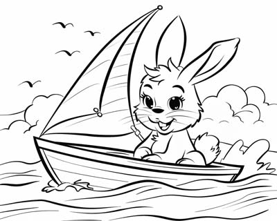 coloring page of a bunny sailing a sailboat