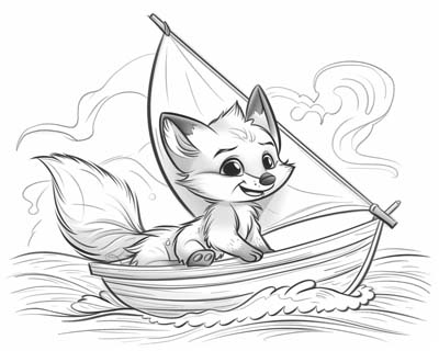 coloring page of a fox sailing a sailboat