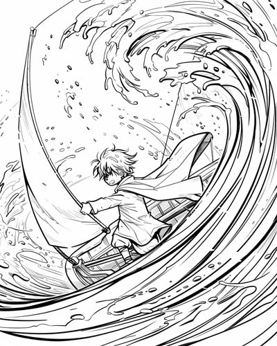 coloring page of an elf sailing a sailboat