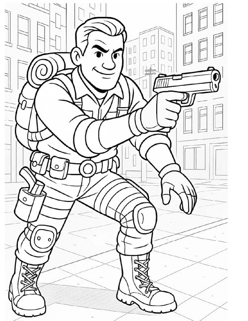 GI Joe coloring page of Duke in the city
