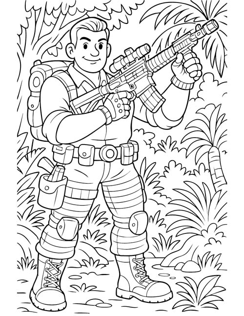 GI Joe coloring page of Duke in the jungle