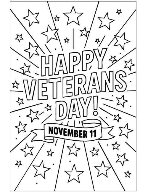 Happy Veterans Day! word art coloring page