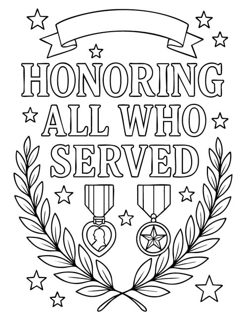 word art coloring page - Honoring All Who Served