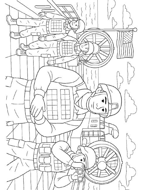 coloring page of a US marine and a helicopter