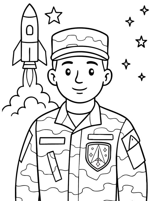 coloring page of a space force service member