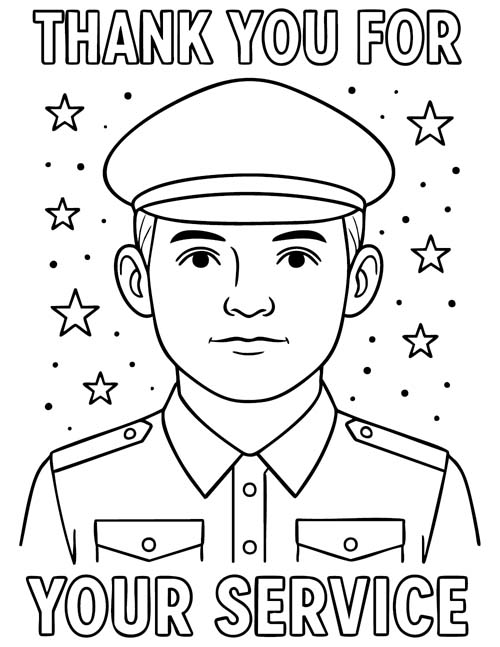 word art coloring page of a serviceman and Thank you for your Service!