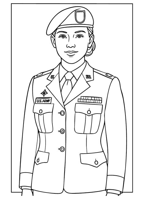 coloring page of a female US army service member