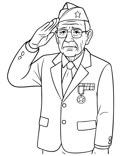 coloring page of a veteran saluting