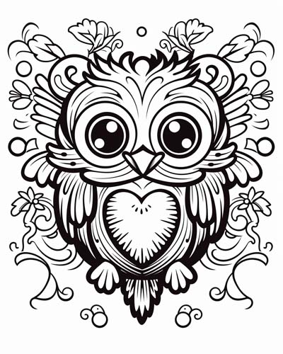 Valentine's Day heart owl coloring page