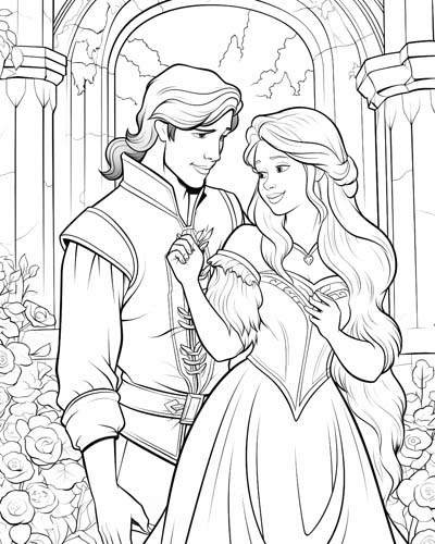 Fairy tale couple walking in the garden
