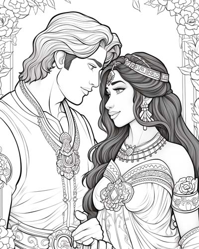 Shah Jahan and Mumtaz Mahal coloring page