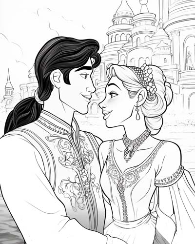 Fairy tale love story coloring page