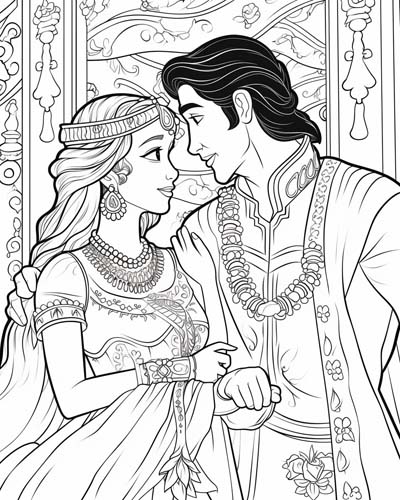 Fairy tale love story coloring page