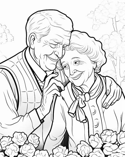 elderly couple coloring page