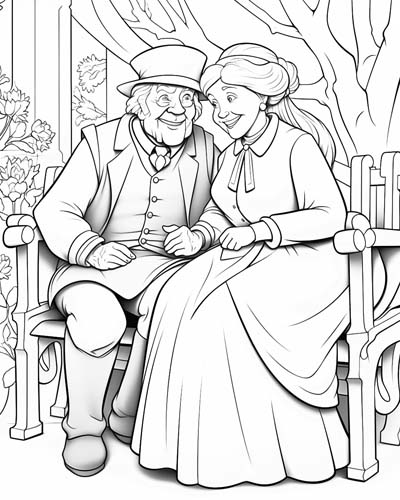 elderly couple coloring page