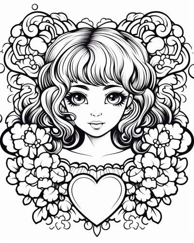Valentine's Day woman with heart coloring page