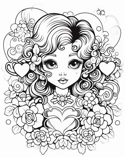 Valentine's Day girl coloring page