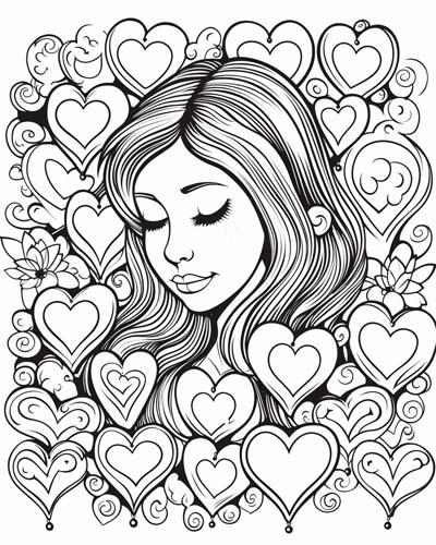 Valentine's Day woman surrounded by hearts