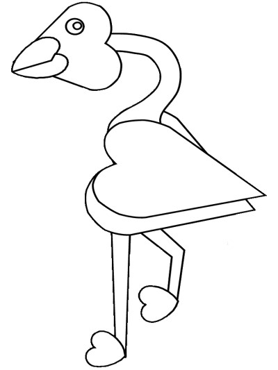 Valentine's Day heart flamingo coloring page