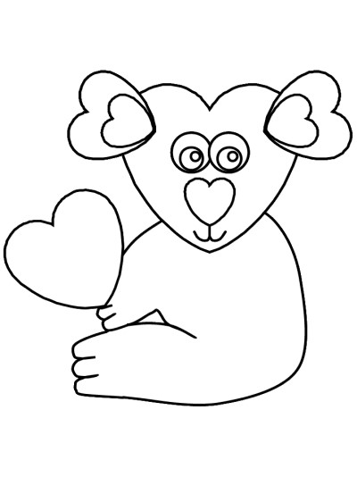 Valentine's Day heart koala coloring page