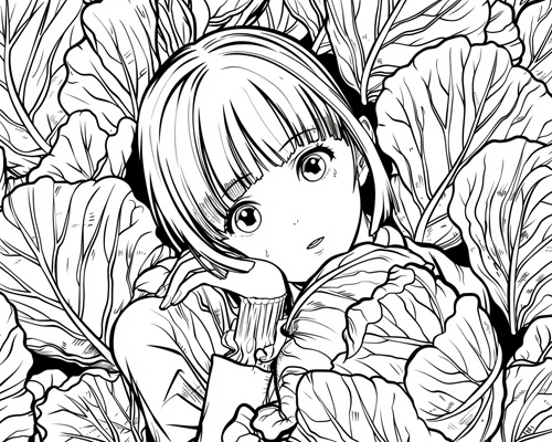 coloring page of a girl in the cabbage patch